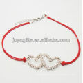 Red wire diamante double heart alloy woven bracelet